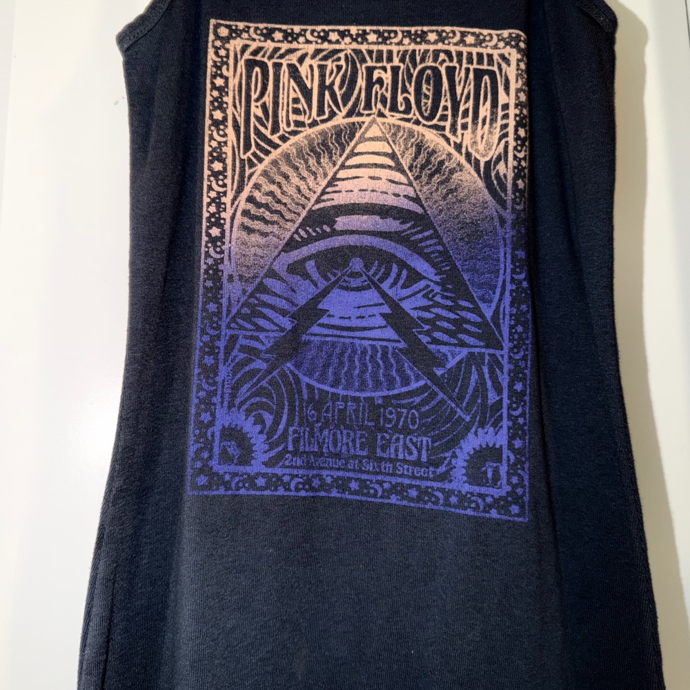 Pink Floyd Graphic Band mini dress- blue gray with Purple/Peach Print
